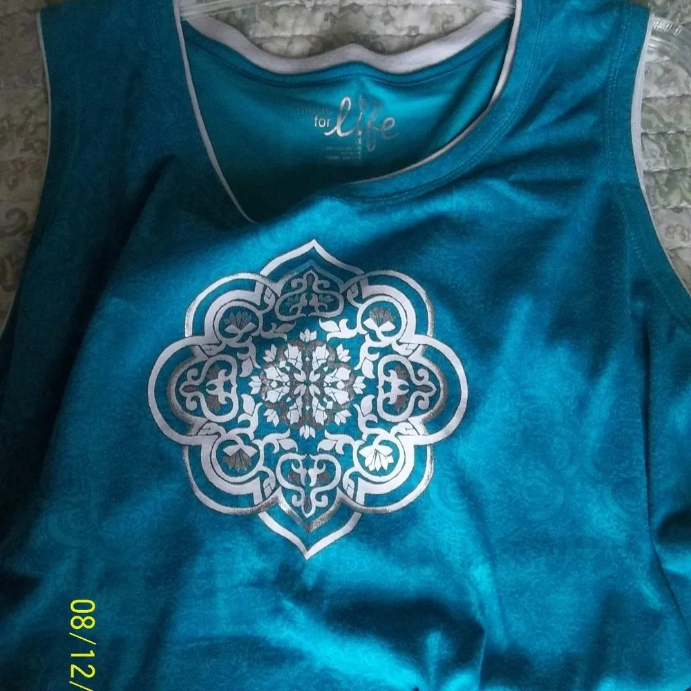 made for Life 2X Aquamarine/White Layered Tank Top - Picture 4 of 5